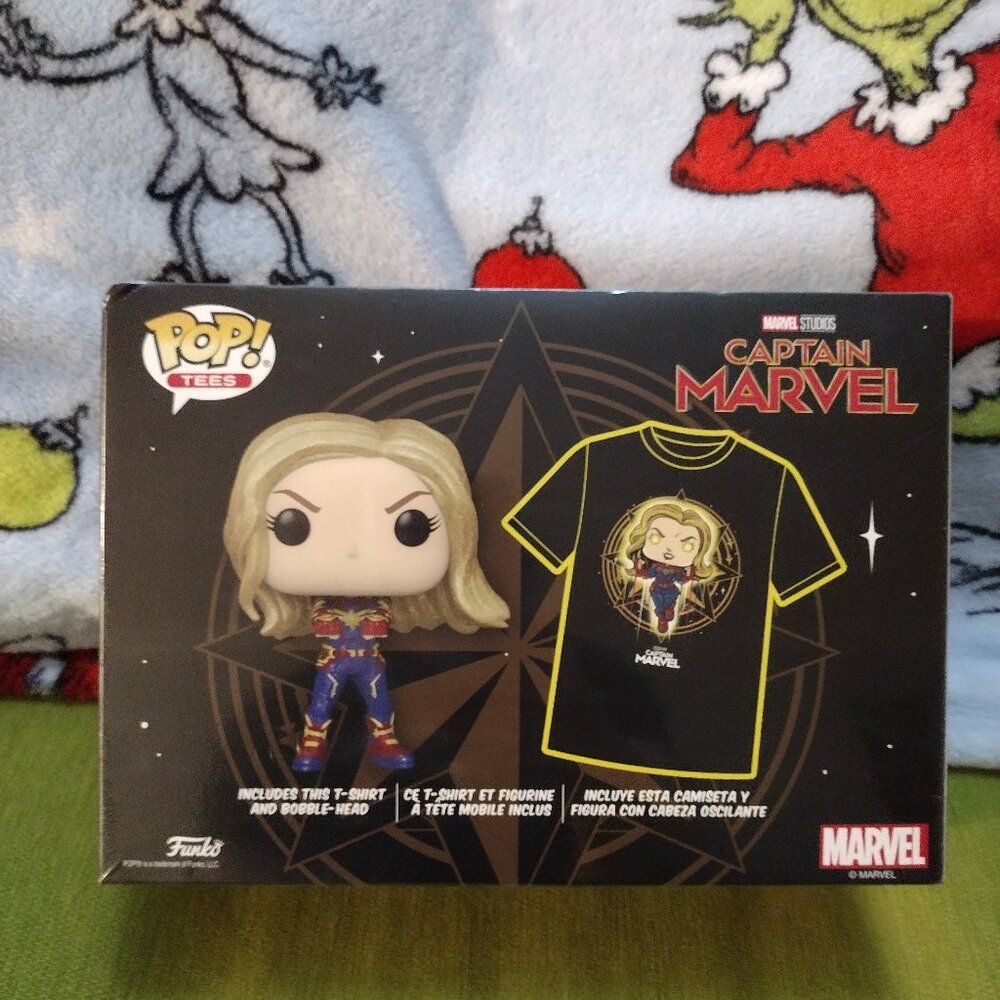 Captain Marvel Funko Includes T-Shirt ( Size M) Pop Tees** Diamond Collection**
